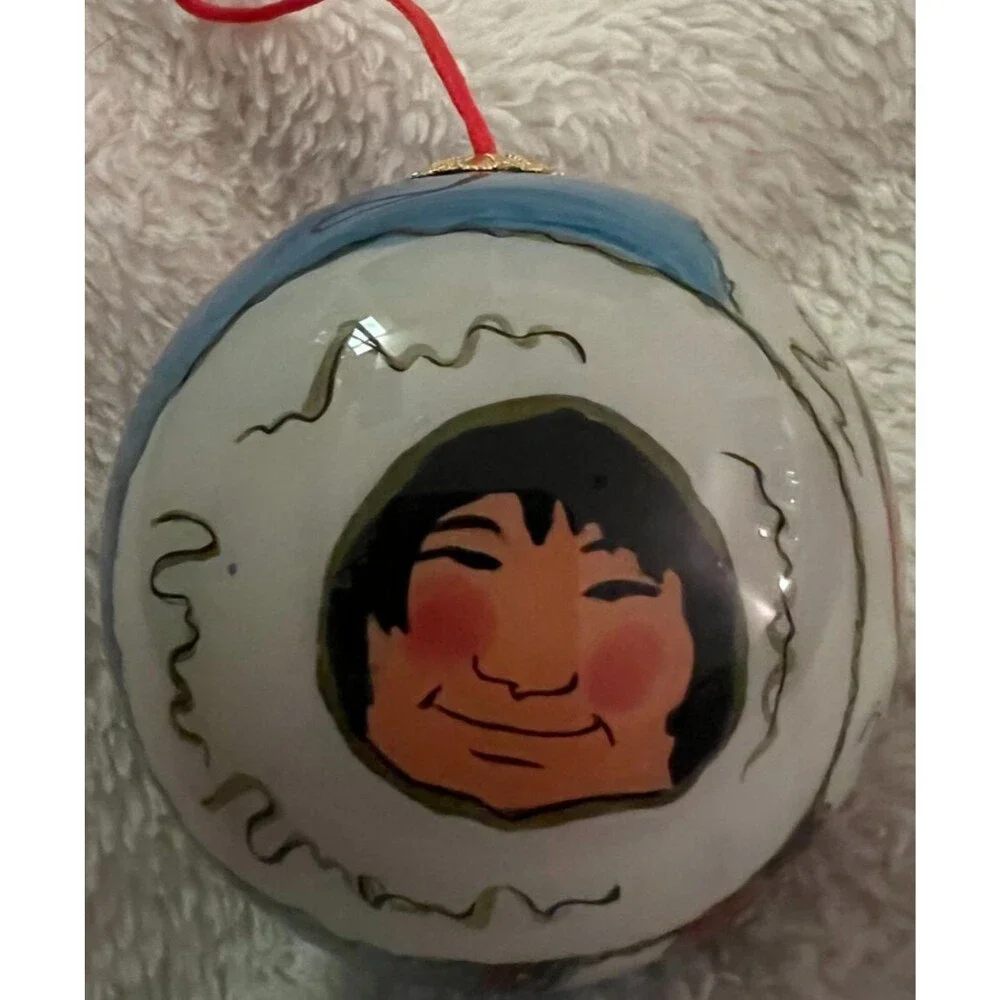 Alaska Christmas Ornament Eskimo Women blue white glass hand painted alaska